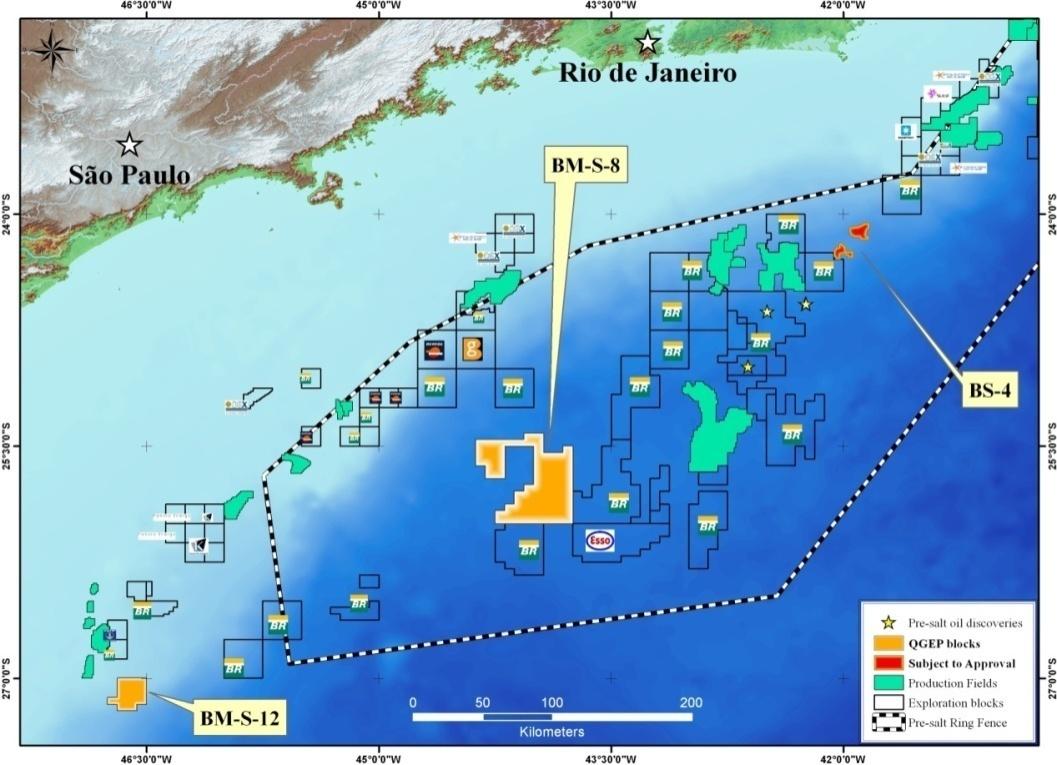 BM-S-12: Prospectos de baixo risco e grandes volumes potenciais Bacia de Santos: BM-S -12 Localização 1 Descoberta 4 Prospectos Santos #1: 30% de GCOS Santos #2: 39% de GCOS Santos #3: 19% de GCOS