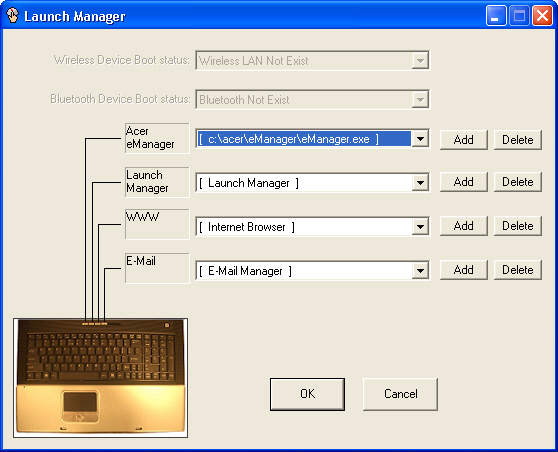 56 Software Launch Manager O Acer Launch Manager também permite definir as teclas de acesso rápido programáveis, inclusive correio predefinido, e de navegação na Internet, bem como as teclas
