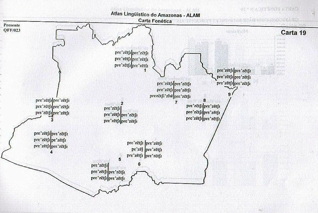 Fig. 1 Carta fonética experimental do ALiAC - televisão Fonte: Projeto ALiAC (MESSIAS, DORNELES, 2013). Chamamos a atenção dos alunos para as variações ocorridas nas diversas regiões do estado.