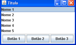 JPanel Exemplo: JPanel panel = new JPanel(); JButton botao1 = new JButton("Botão 1"); JButton botao2 = new JButton("Botão 2"); JButton botao3 = new JButton("Botão 3"); panel.add(botao1); panel.