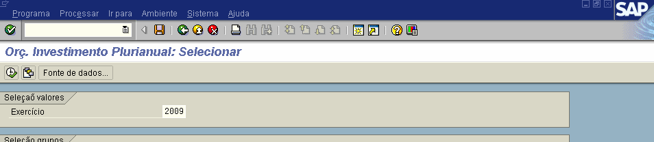 Z4FM0009 - Orç. Investimento Plurianual: Selecionar 3 1 2 Digitar o Exercício (1).