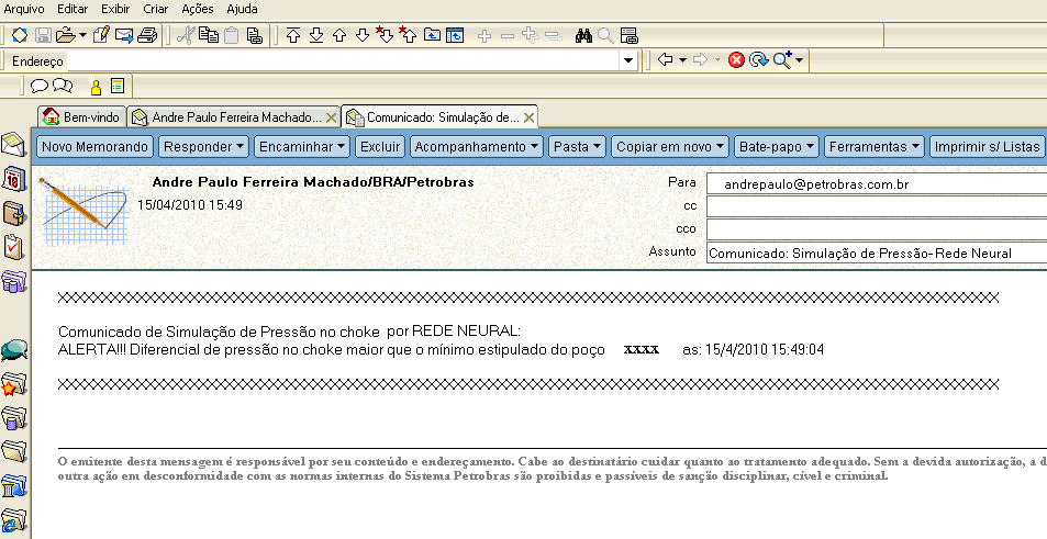 MEDIÇÃO VIRTUAL Envio de e-mail: comunicando possível falha aos responsáveis, em 3 minutos e 20