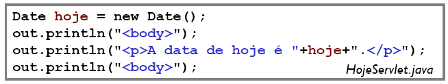 Problemas de servlets Servlets forçam o programador a embutir código HTML dentro de código Java Desvantagem se a maior parte do que tem que ser gerado é texto ou código