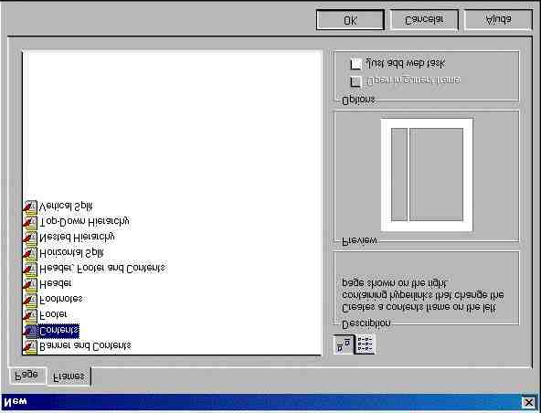 FrontPage 98 - Web Design Página 36 Escolhendo o Tipo de Frame No FrontPage Editor, escolha File New na barra de menus. Clique na guia Frames e aparecerá uma tela como na figura 19.