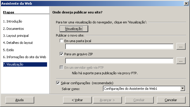 Visualização Permite visualizar a página recém-criada. Depois clique em Concluir para finalizar o processo.