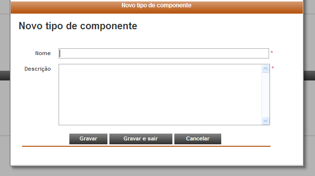 Fig. 22 Ecrã com a lista de tipos de componentes A adição de um novo tipo de componentes é efectuada através de uma janela de pop-up (Figura 23), que é acedida através do botão Adicionar tipos de