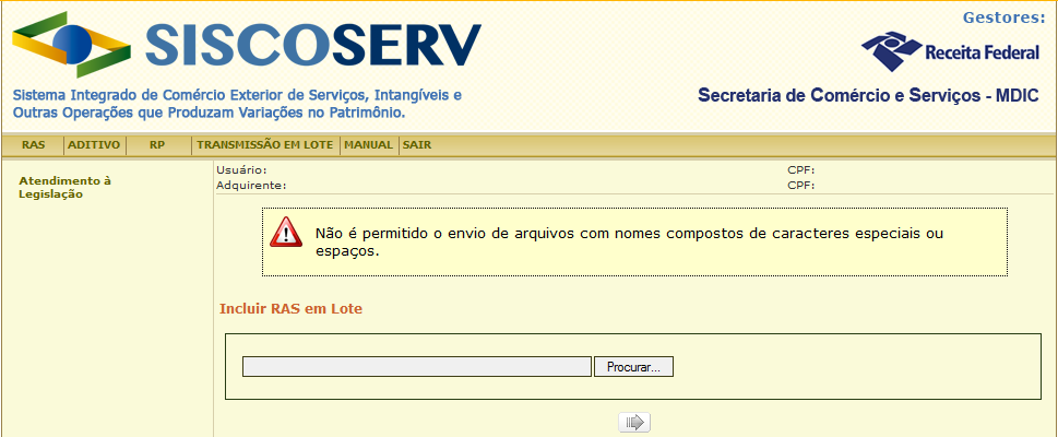 O campo Nº do Protocolo é composto por duas letras e um número sequencial composto por 10 dígitos.