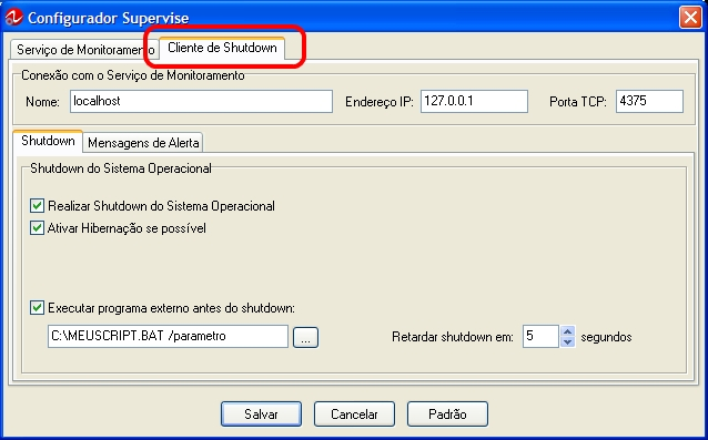 51 8.1.3 Configurando o Cliente de Shutdown Para configurar opções