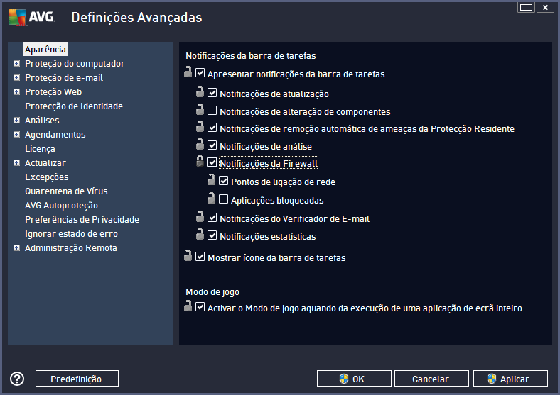 9. Configuração Esta secção contém uma descrição das opções de configuração para várias partes do AVG AntiVirus Business Edition 2013