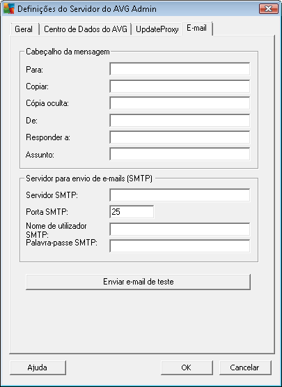 9.3.4. Separador E-mail Este separador disponibiliza as seguintes opções: Para poder enviar Relatórios gráficos por e-mail ou receber notificações, é preciso configurar este separador primeiro.