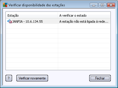 Esta janela permite-lhe saber quais os postos que estão disponíveis (online) e quais não estão (offline). Poderá consultar o estado de cada posto na coluna à direita do nome da mesma.