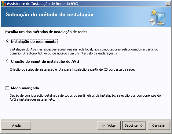 4.3. Método de Instalação Para continuar no Modo Básico deixe a opção Modo Avançado desmarcada; caso contrário, avance para a secção Modo Avançado.