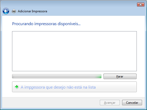 4. Quando a tela Procurando impressoras disponíveis aparecer, clique em