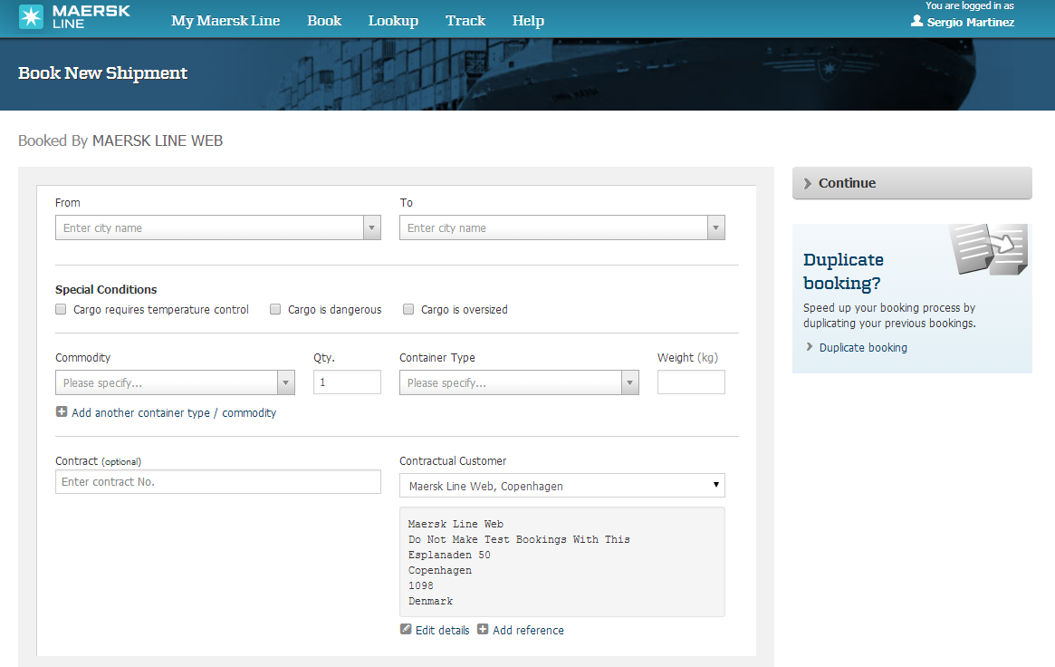 Como fazer um booking Passo 1 Para iniciar a criação de um booking, clique em ook New Shipment Passo 2. Insira as localidades de From (Origem) e para To (Destino).