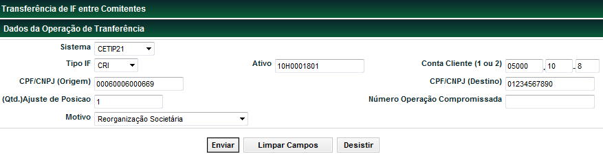 Transferência de IF entre Comitentes Cadastros Visão Geral Esta função permite a transferência de custódia de títulos entre comitentes de um mesmo participante.