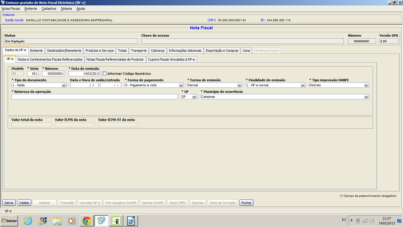 1a TELA DADOS DA NF-e - NF-e VERIFIQUE A SEQUÊNCIA DA NUMERAÇÃO DA NOTA FISCAL NESTA TELA SERÁ ALTERADO