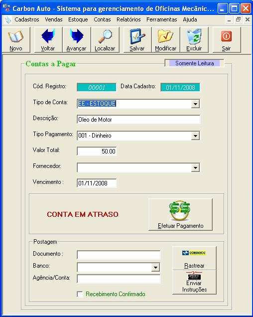 Contas a Pagar e Contas Receber Em ambos os processos de Contas a Pagar e Contas a Receber você encontrará 2 telas, uma para