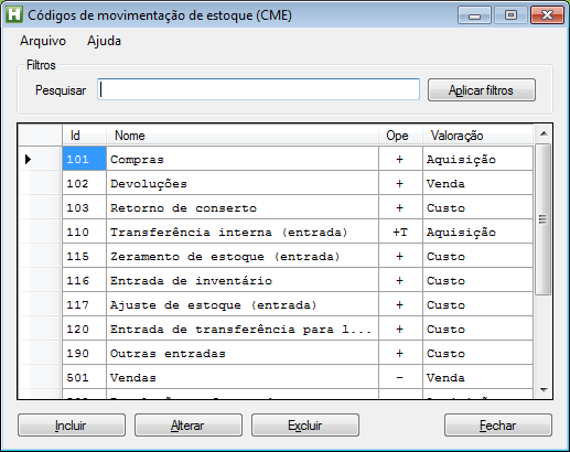 Códigos de movimentação de estoque (CME) As movimentações de estoque no sistema Hiper são realizadas através de documentos.