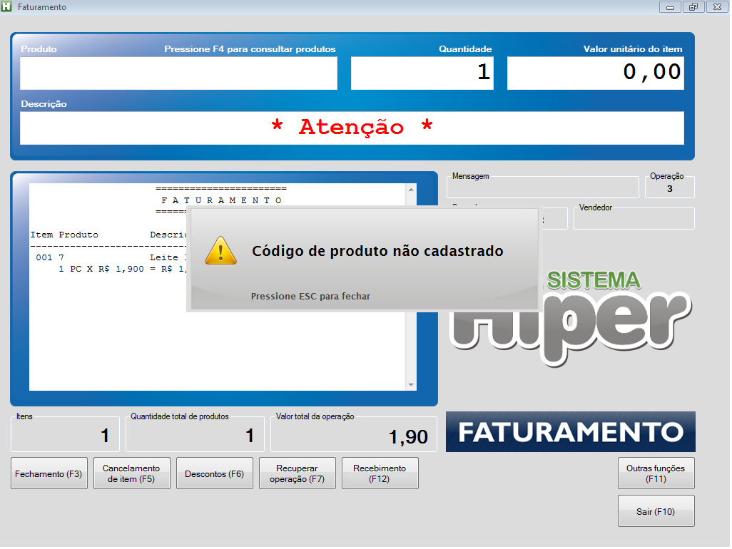 Figura 123. Produto não cadastrado.