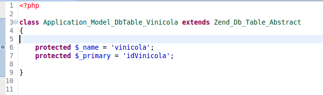 Listagem 6 Classe que representa a tabela vinícola A classe Application_Model_DbTable_Vinicola estende da classe Zend_Db_Table_Abstract, a qual disponibiliza vários métodos para manipulação de dados