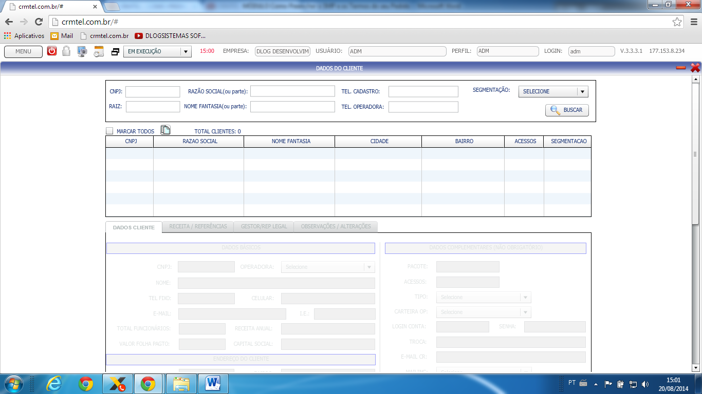 II. Como Cadastrar o Cliente Tela Incial CRMTEL 3.