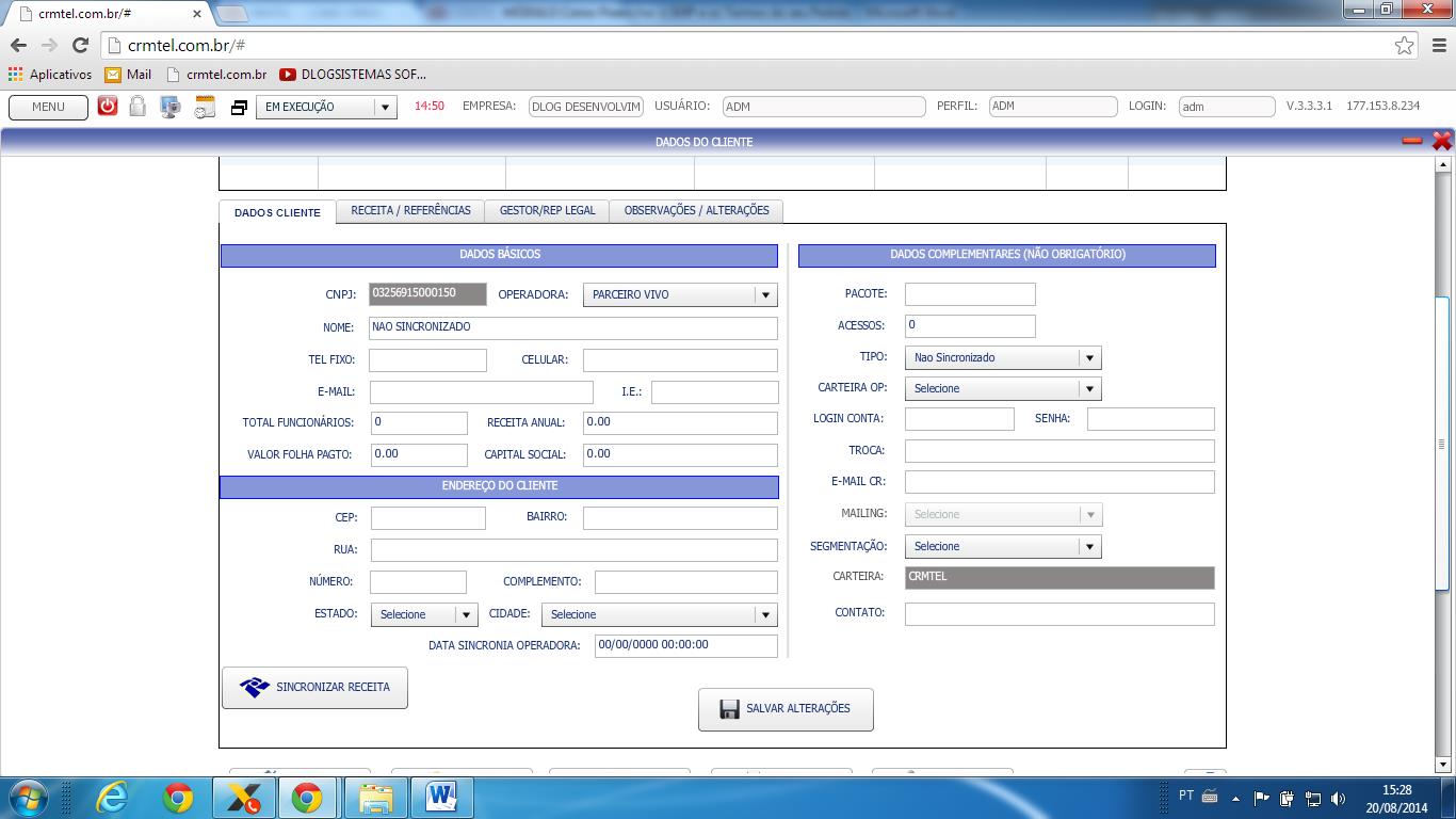 4. Digitar o CNPJ do cliente e pressionar ENTER ou clicar no ícone