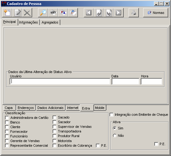 4.3.1.5. Extras Cadastro utilizado para informar ao Sistema alguma alteração dos clientes.