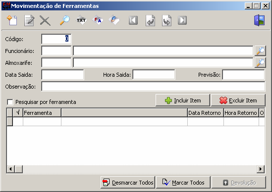 5.3.4. Movimentação da Ferramenta O usuário poderá cadastrar movimentação da ferramenta.