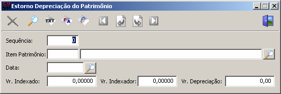 5.5.5. Cálculo da Depreciação do Patrimônio Figura 119 Calculo da Depreciação Selecione a conta a ser depreciada; Digite a data referente à depreciação; Digite o valor do indexador; Clique no botão.