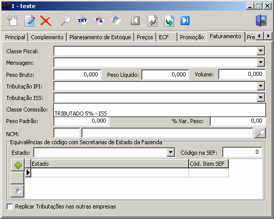 Digite o valor do preço da venda D; Digite o valor do preço da venda E; Clique no botão. 6.1.7.7. Faturamento Cadastro do faturamento por item.