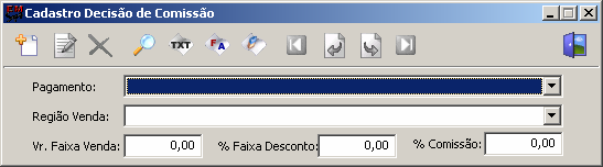 PARTE 7 DA VENDA 7. Venda 7.1 Comissionamento 7.1.1. Decisão de Comissão Cadastro da decisão de comissão conforme o pagamento e a região de venda.