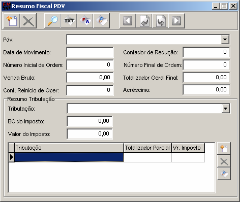 7.3.7. Resumo Fiscal ECF Cadastro realizado para configurar as informações sobre o Emissor de Cupom Fiscal (ECF).