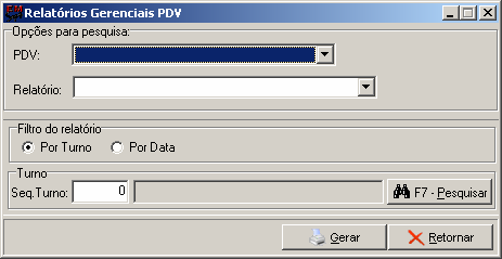 7.5.16. Relatório Gerencial PDV O Relatório Gerencial é uma função que permite envio das informações para a impressora Fiscal ou qualquer impressora desde parametrizadas junto ao sistema.