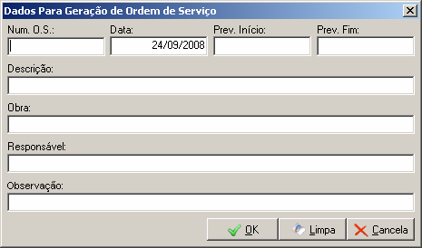 informe o número da OS (ordem de serviço); a data de início e