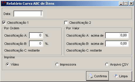 Marque a opção referente à Classificação, caso necessário; Selecione a opção referente ao item Por Ordem; Selecione a opção referente ao item Por Valor; Clique no botão. 10.