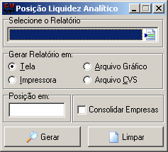 10.10 Relatório Posição de Liquidez O Relatório da posição de liquidez compara os recursos dos bens e diretos de uma empresa, contra os valores de suas obrigações, ou seja, verifica 1 real que a