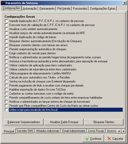 Figura 52 Principais Configurações No campo Configurações Gerais selecione as opções que deseja configurar. Clique no botão para otimizar o processo de pesquisa.