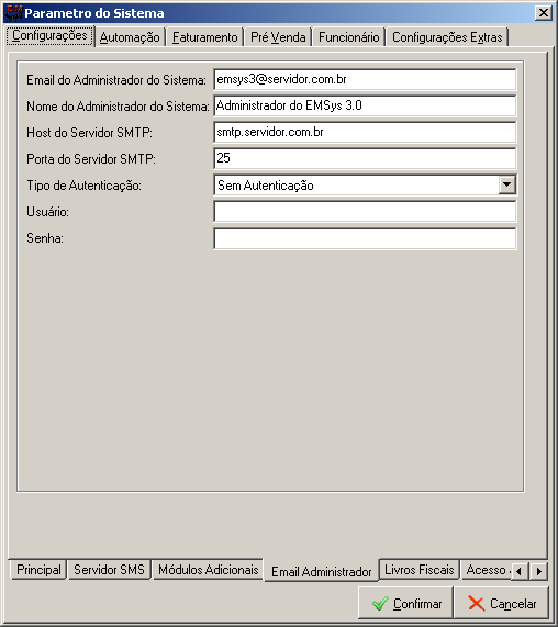 Figura 55 Configurando Email-Adm Nesta tela informe ao Sistema