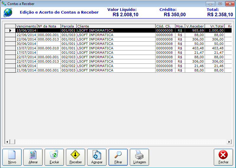CONTAS A RECEBER A tela de Contas a Receber efetua o lançamento de todas as contas recebidas de clientes.