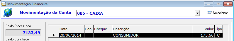 No fluxo de contas podemos observar que o crédito foi lançado.