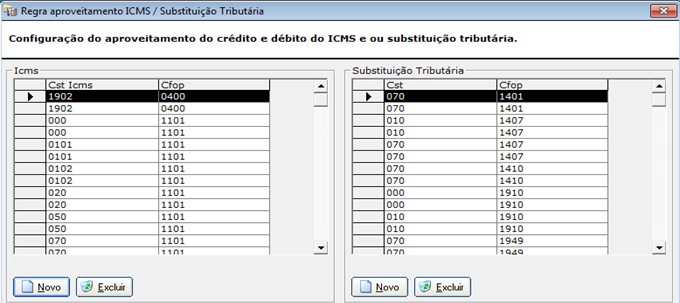 O sistema disponibiliza a configuração de registros específicos que podem ser considerados no arquivo.