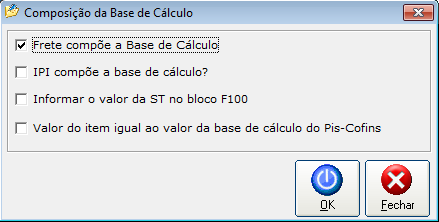 Pelo botão Compor Base Cálculo deve-se indicar os valores para compor a Base de Cálculo.