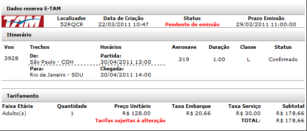 O processo 7 Comprovante de e-tkt: Comprovante único Todas as informações relativas a viagem são disponibilizadas: Dados do passageiro;