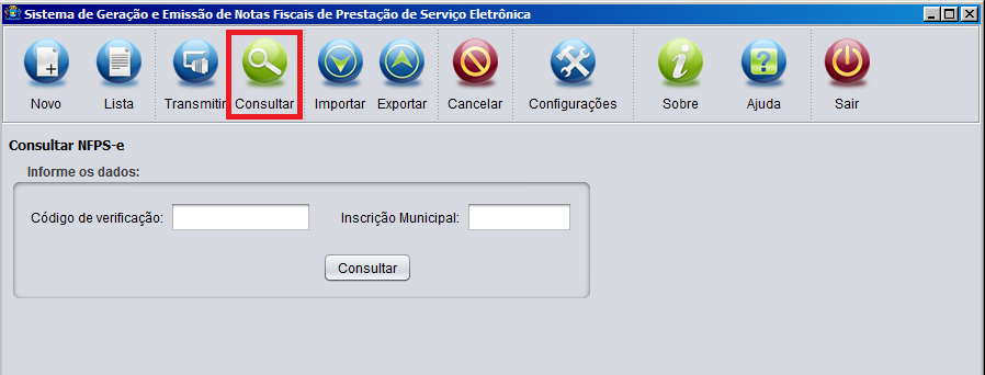 Figura 19. Transmissão de Requisições. 9 Consultar NFPS-e O sistema apresenta o botão Consultar na barra de ferramentas.