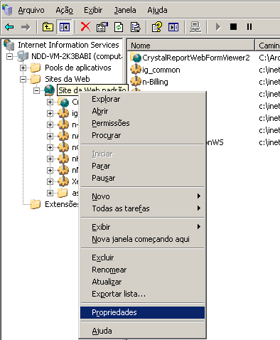 instalado. No momento da instalação este certificado é instalado no computador, porém, o mesmo precisa ser configurado. 4.1.5..1 Atribuir Certificado no IIS 6.