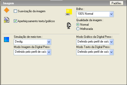 RECURSOS DO COLOR SETUP 46 Impressão com telas de meio-tom predefinidas Utilize o seguinte procedimento para imprimir uma tarefa com uma tela de meio-tom padrão predefinida no driver da impressora.