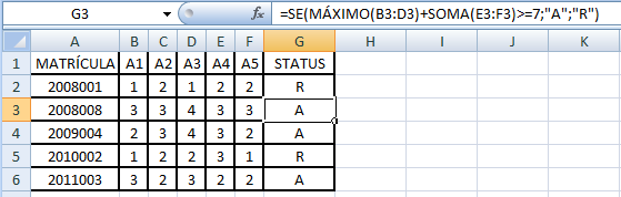 A função SE tem o seguinte formato: Então, sempre resolver primeiro o teste_lógico, que termina no primeiro ponto e vírgula; se verdadeiro, fazer o calculo que fica entre os pontos e vírgulas,