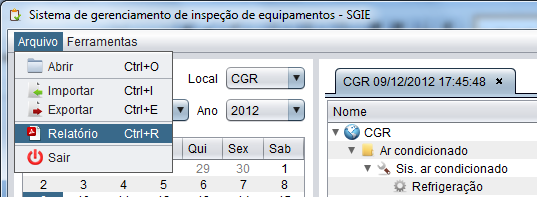 Emissão de relatórios Para emitir relatórios de inspeção, primeiro abra para visualização a inspeção desejada, depois selecione a opção