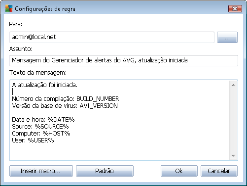 de tal evento, o assunto e o texto da mensagem. Ao clicar no botão Inserir macro, uma lista de macros se abrirá e você poderá aplicá-los diretamente no corpo da mensagem.