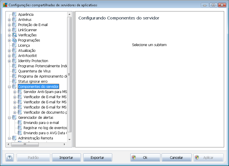 10.3. Configurações compartilhadas para servidores de aplicativos Esta caixa de diálogo permite definir configurações compartilhadas para servidores de aplicação.